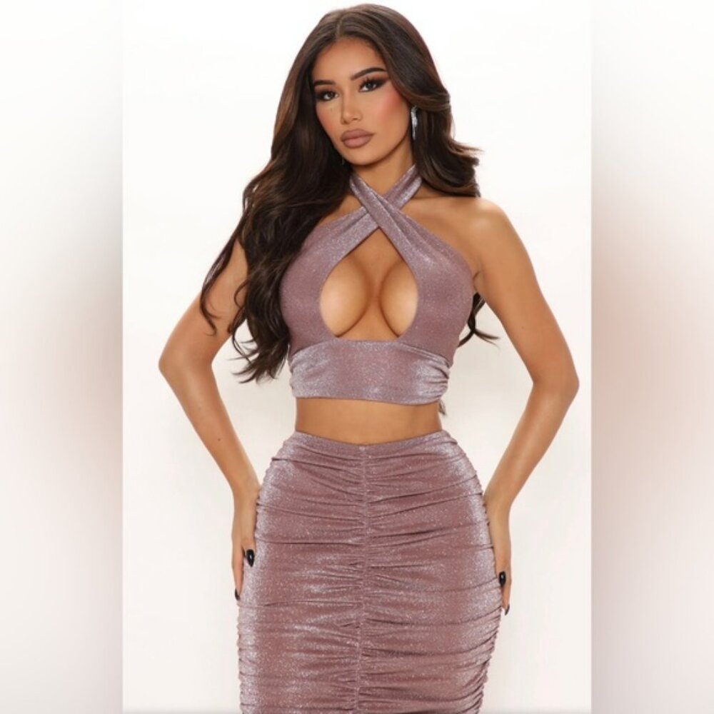 NWT Fashion Nova Evening Views Maxi Skirt Set - Mauve. XS